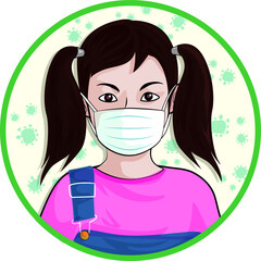 Sign wearing a virus protection mask for safety