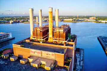 Aerial View of Abandoned Power Plant On the Delaware River Philadelphia