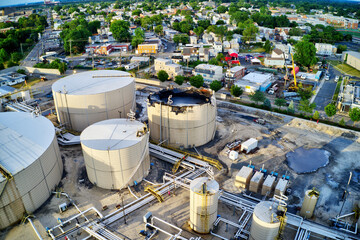 Aerial View of Burned Out Refinery Storage Tank