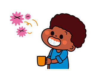 感染症対策　うがいをする黒人の男の子