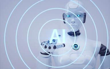 Naklejka premium 3d rendering Future artificial intelligence robot and cyborg