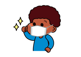 感染症対策　対策バッチリな男の子（黒人）