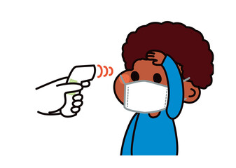 感染症対策　検温をしてもらう男の子