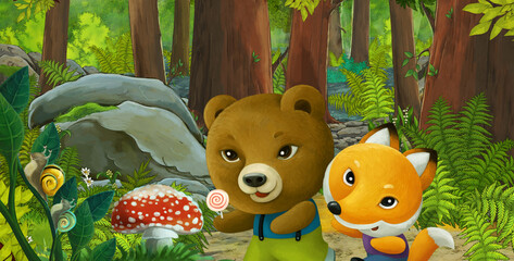 cartoon scene with friendly animal in the forest