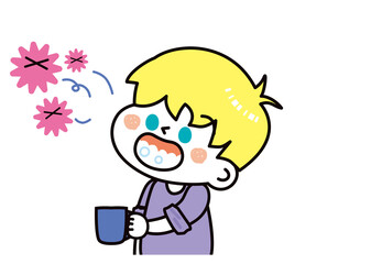 感染症対策　うがいをする白人の男の子