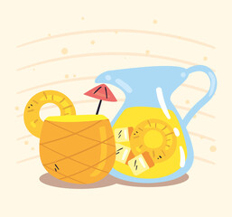 pineapple cocktail and jar flat style icon vector design