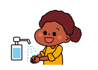 感染症対策　アルコールスプレーをする女の子（黒人）