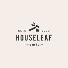 leaf house home mortgage roof architect hipster vintage logo vector icon illustration