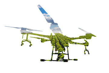 Silhouette of a drone with agricultural field