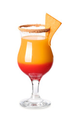 Glass of tasty pumpkin pie martini on white background