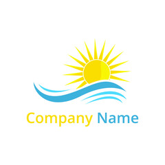 Fototapeta na wymiar Sun rise over Sea Logo design vector template. Wave Sun Logo, Natural Logo.