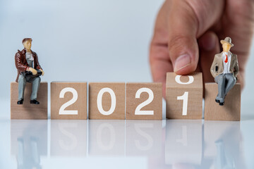 2021 Numbers on Wood Blocks New Year Concept