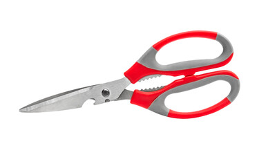 Closed kitchen scissors. Isolated on white.