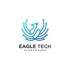 Eagle logo with line art technology concept, technology, outline, computer, Premium Vector