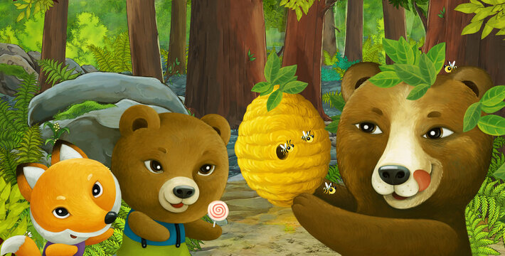 cartoon scene with friendly animal in the forest © honeyflavour