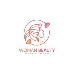 Woman logo with flower beauty concept, spa, cosmetics, head, Premium Vector