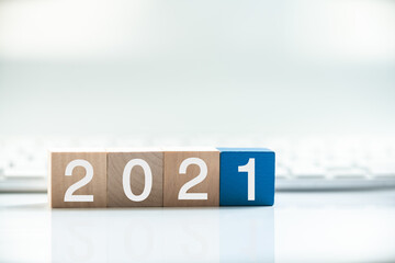 2021 Numbers on Wood Blocks New Year Concept