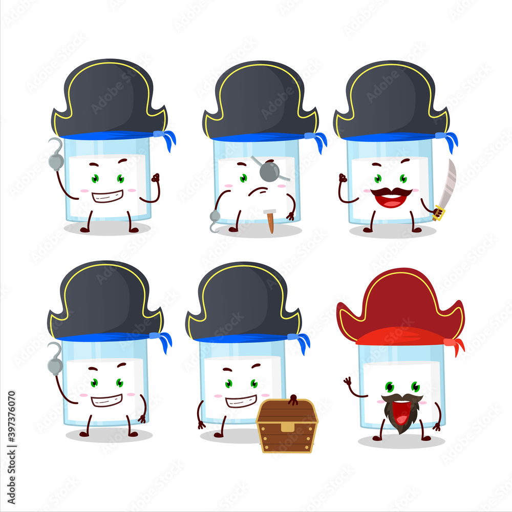 Sticker Cartoon character of glass of milk with various pirates emoticons