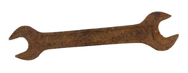 Rusty wrench isolated on white background