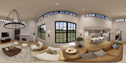 3d illustration spherical 360 vr degrees, a seamless panorama of the room and apartment . interior...