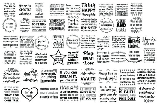 Set of Calligraphy sayings for print. Vector Quotes about Baby boy, Girl, Daughter, child, kids and parents