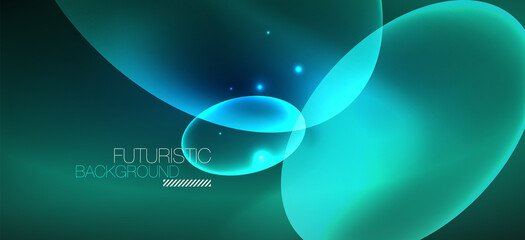 Neon ellipses abstract backgrounds. Shiny bright round shapes glowing in the dark. Vector futuristic illustrations for covers, banners, flyers and posters and other