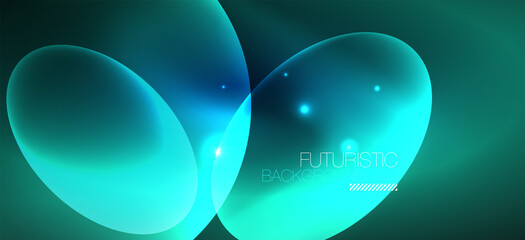 Neon ellipses abstract backgrounds. Shiny bright round shapes glowing in the dark. Vector futuristic illustrations for covers, banners, flyers and posters and other