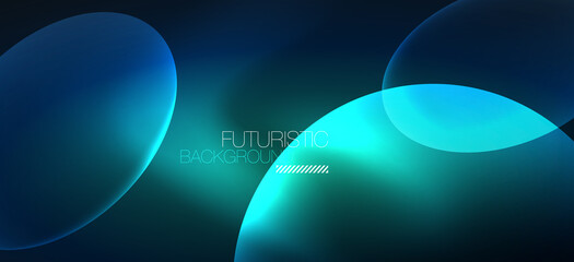 Neon ellipses abstract backgrounds. Shiny bright round shapes glowing in the dark. Vector futuristic illustrations for covers, banners, flyers and posters and other