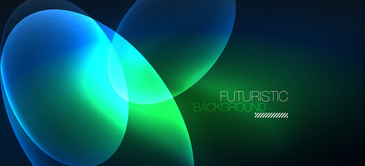 Neon ellipses abstract backgrounds. Shiny bright round shapes glowing in the dark. Vector futuristic illustrations for covers, banners, flyers and posters and other