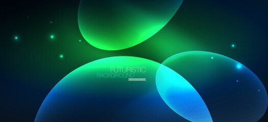 Neon ellipses abstract backgrounds. Shiny bright round shapes glowing in the dark. Vector futuristic illustrations for covers, banners, flyers and posters and other