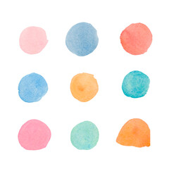 Set of watercolor pastel spots, textures on white isolated background.Collection of abstract delicate blots with round hand drawn forms.Design for social networks,invitations,cards,weddings,posters.