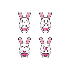 Vector illustration character design collection outline of cute rabbit.Draw doodle cartoon style.