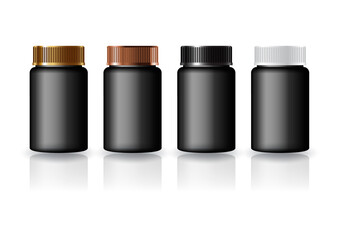 Black round supplements, medicine bottle 4 colors groove lid for beauty or healthy product.