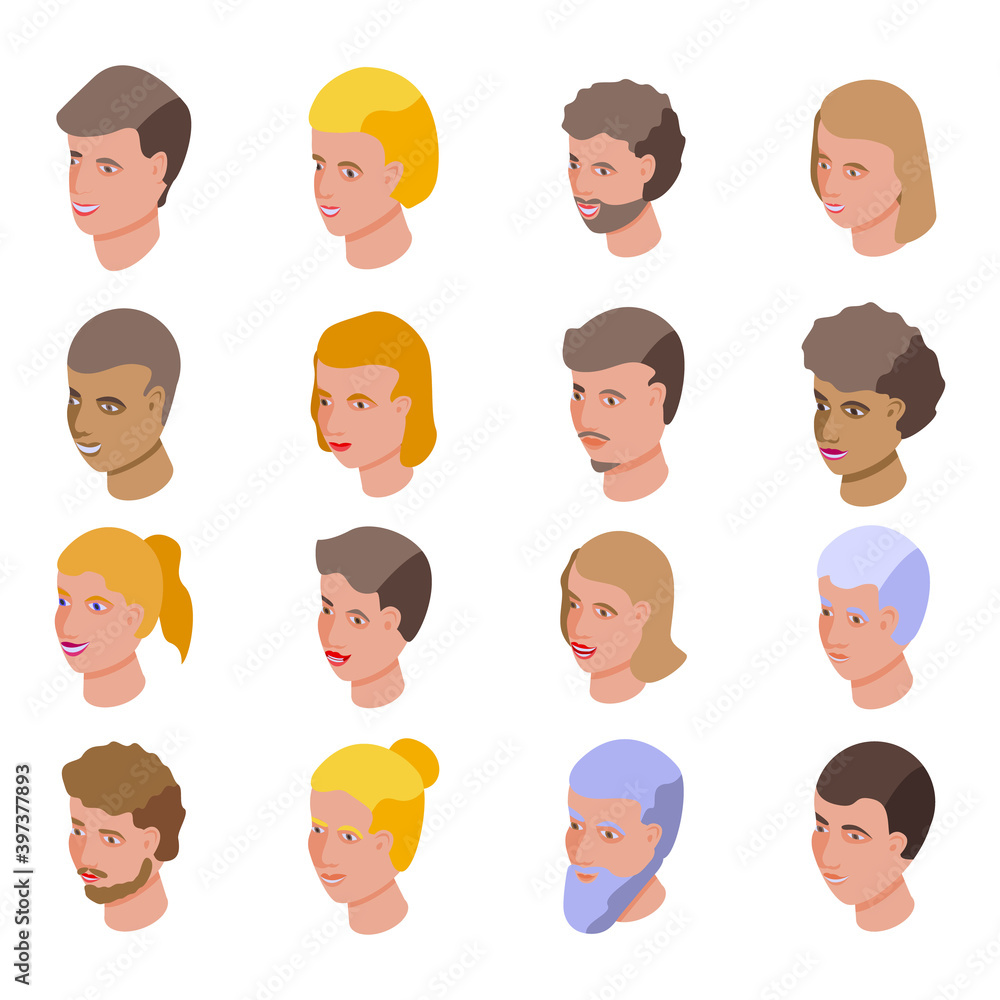 Aufkleber smiling people icons set. isometric set of smiling people vector icons for web design isolated on wh