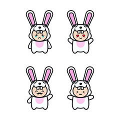 Vector illustration character design collection outline of cute rabbit.Draw doodle cartoon style.