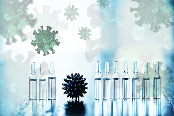 syringe and ampoule, coronavirus vaccine, concept medicine vaccination protection covid 19