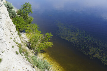 Landscape with steep banks on the Volga river in Russia.