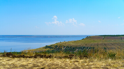 Landscape with steep banks on the Volga river in Russia.