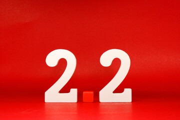 2 2 Two and Two - Date Month February  Promotion Concept on red background - Birthday sale and Shopping Day sale 