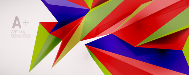 Vector triangle geometric backgrounds. Low poly 3d shape on light backdrop. Vector illustration for covers, banners, flyers and posters and other designs