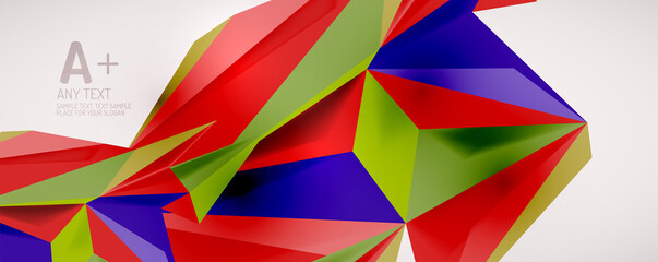 Vector triangle geometric backgrounds. Low poly 3d shape on light backdrop. Vector illustration for covers, banners, flyers and posters and other designs