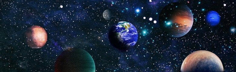 Planet earth and star over milky way background,Blue planet for wallpaper. Green planet or Globe on galaxy. Elements of this image furnished by NASA