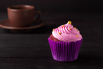 Chocolate muffin with airy cream - a very popular classic dessert