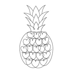 Pineapple with hearts. Pineapple vector illustration isolated on white.