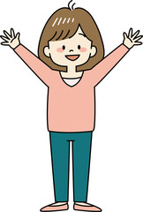 喜んでバンザイをする女性（全身）