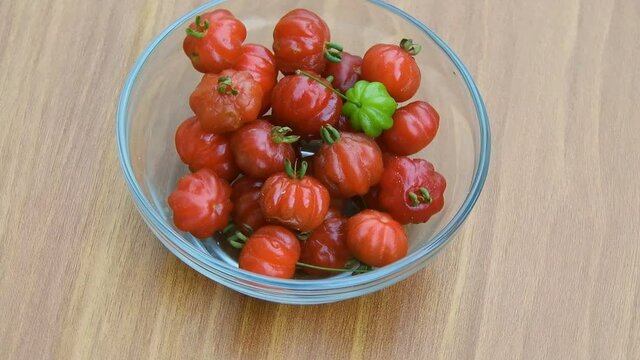 fruit pitanga (Eugenia uniflora) in wooden background