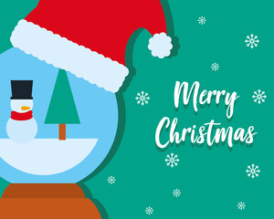 merry christmas pine tree and snowman in sphere vector design