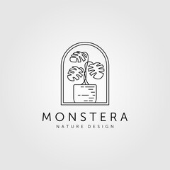 nature monstera plant line art minimalist logo vector symbol illustration design