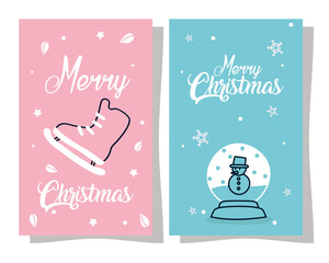 merry christmas rolling skate and snowman in sphere vector design