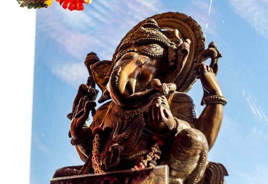 Etnomir, Russia - March 2019: Sculpture of the Hindu god Ganesha (also known as Ganapati, Vinayaka, Pillaiyar, Binayak), god of wisdom and well-being